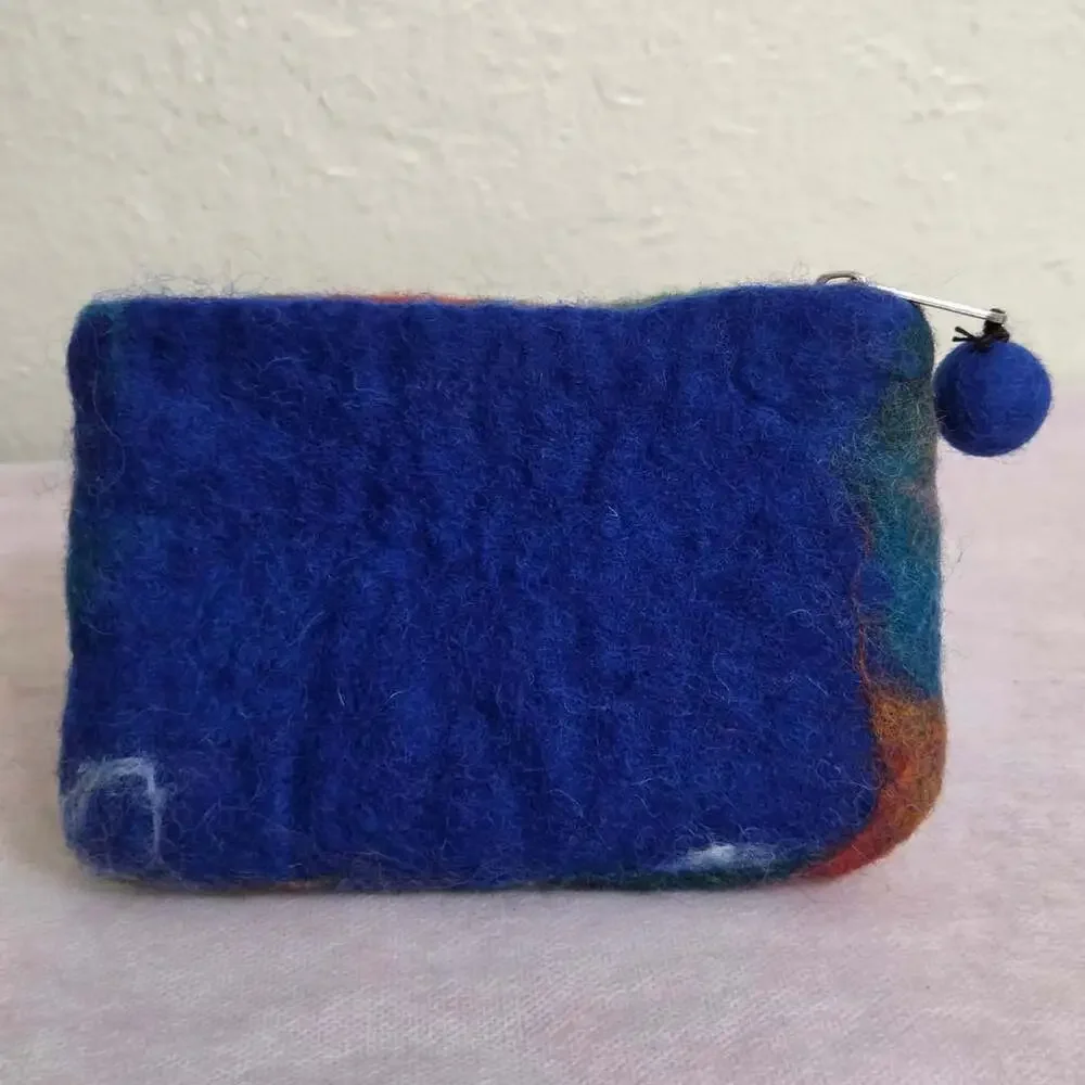 Felt Wool Coin Purse with Floral Design, 100% Wool, Made in Nepal
